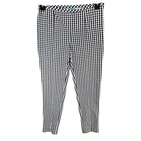 J McLaughlin Georgina Ankle Pant Women 4 Blue White Gingham Check Stretch Preppy - Picture 1 of 13